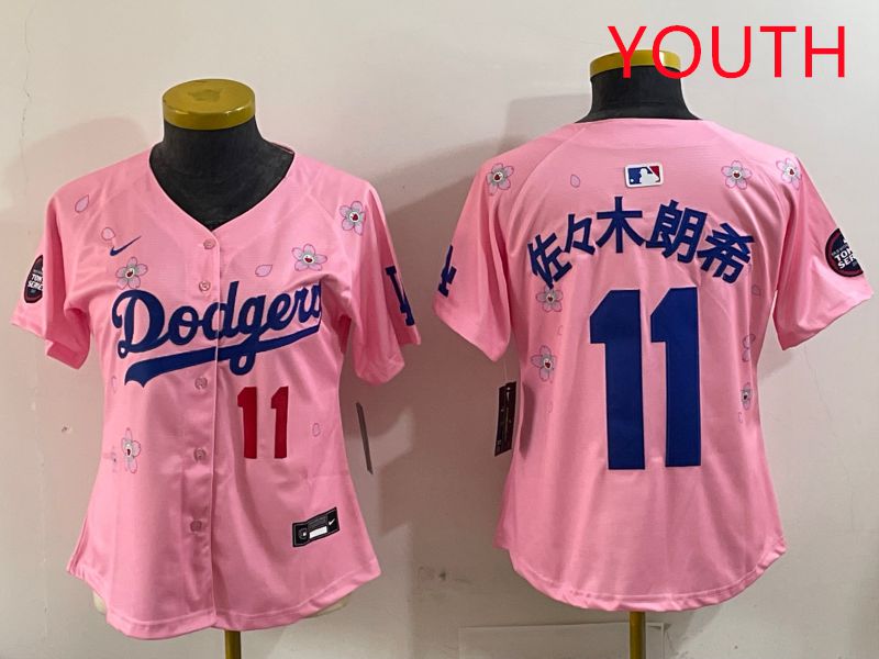 Youth Los Angeles Dodgers #11 R.Sasaki Pink Sakura Edition 2025 Nike MLB Jersey style 2->youth mlb jersey->Youth Jersey